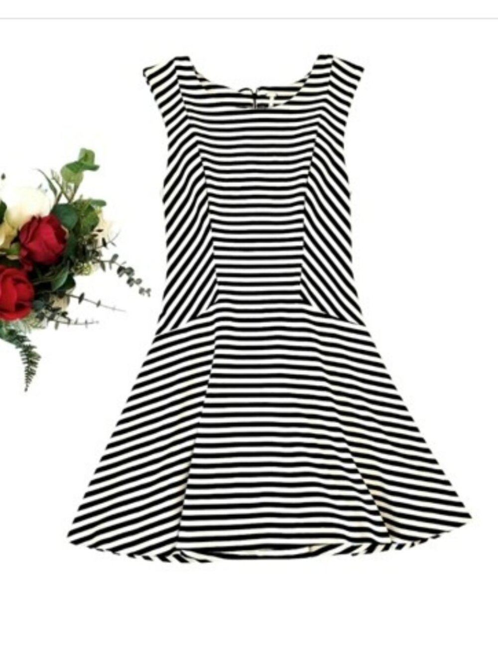 Free People Women's Black White Striped Mini Dress Size XS Fit & Flare Retro Y2K